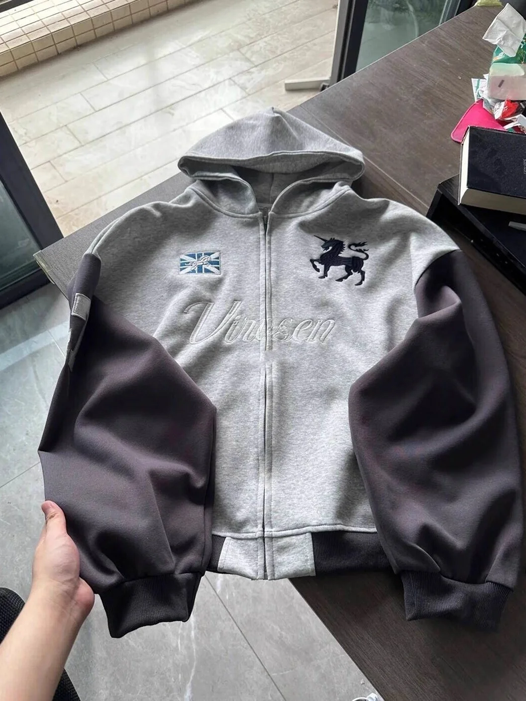 

Retro Hong Kong Sle Embroidered Letter Heavy Stitching Hoodie Women's Autumn Winter Loose College Sle Age-Defng O...