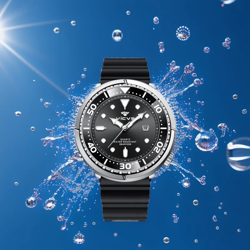 1 Piece Men's Watch Silicone Strap Waterproof Watch Fashion Gentleman Casual Wristwatch VICVS Quartz Watch