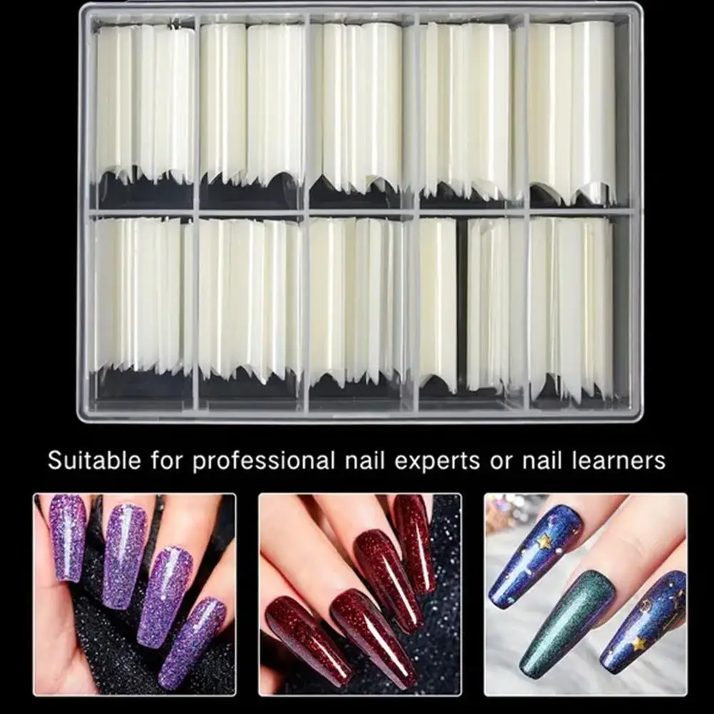 200pcs Square Press On False Nail Tips C Curved Straight Acrylic Extra Long Clear Natural Fake Nails Tips Salon Tool