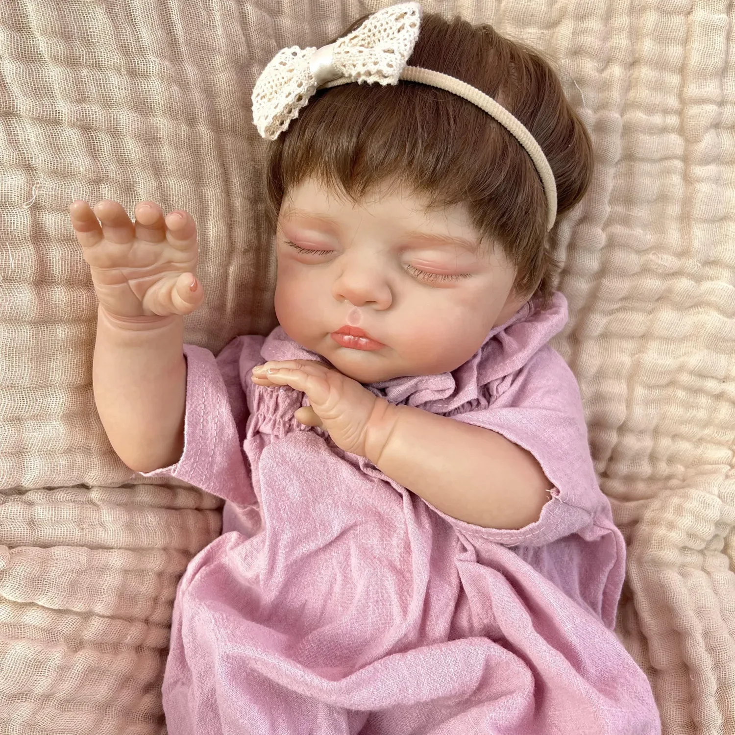 BZDOLL Handmade 48CM 19 Inch Asleep Reborn Baby Doll, Lifelike Cloth Body Vinyl Limbs doll, Lovely Birthday Gift for Kids