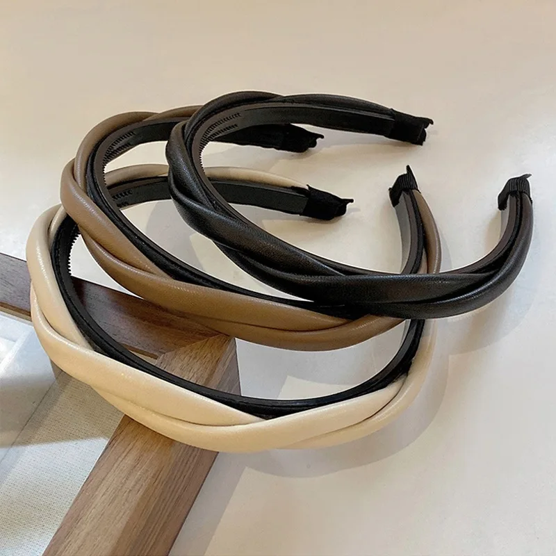 

1pcs/3pcs PU fabricTwisted Rope Texture sponge-filled thickened toothed non-slip hairband