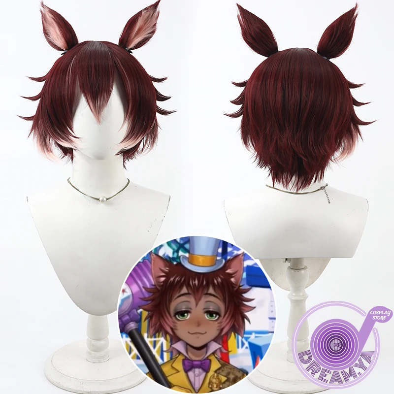 

Gidel Cosplay Wig Twisted Wonderland Brown Pink Short Synthetic Hair Heat Resistant Halloween Role Play Party Carnival + Wig Cap