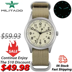 Militado ML07 Vintage Quartz Watch VH31 Movement Wristwatches Bubble Crystal With High Clear AR Coating Luminous 36mm Watches