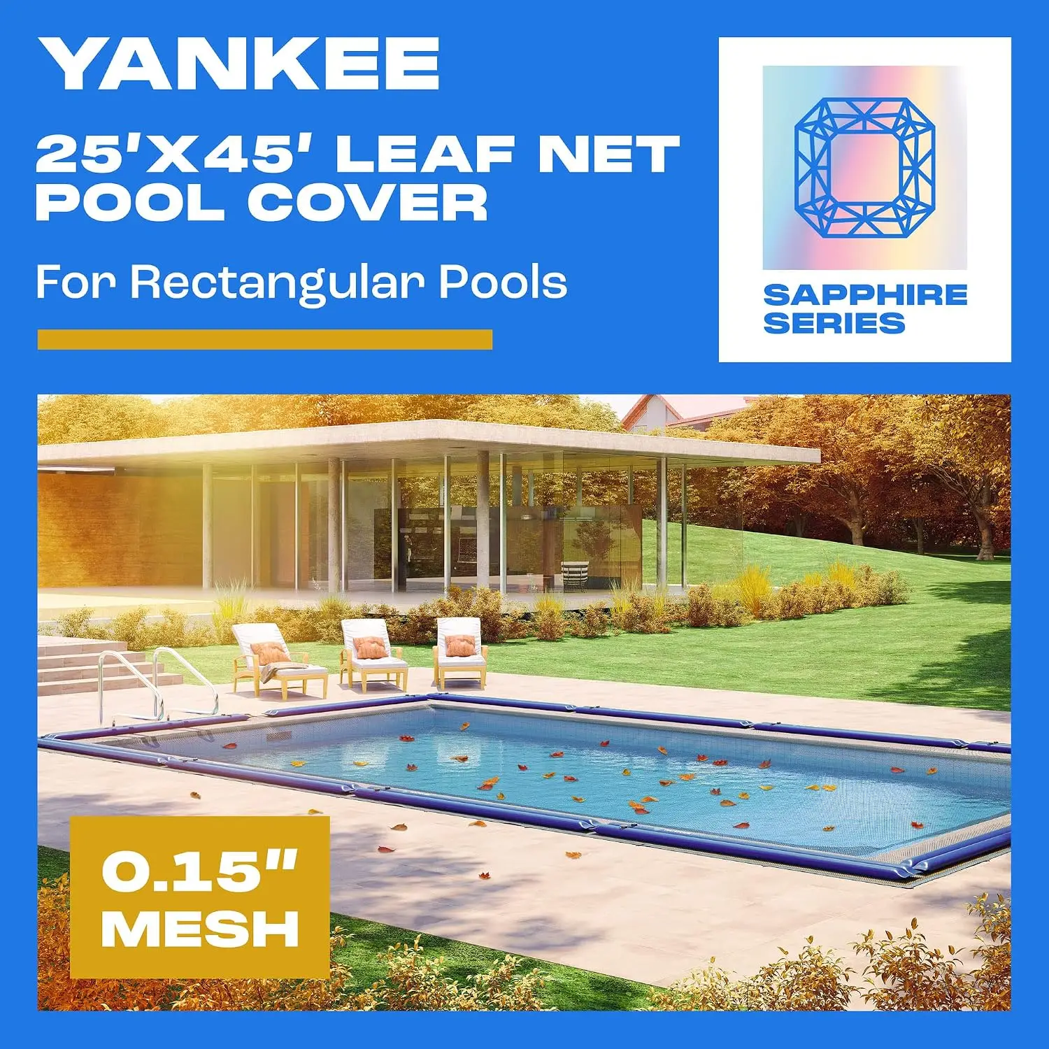 Yankee Pool Leaf Net Cover for 25x45 Ft. Rectangular In-Ground Swimming Pool- Heavy-Duty 0.15