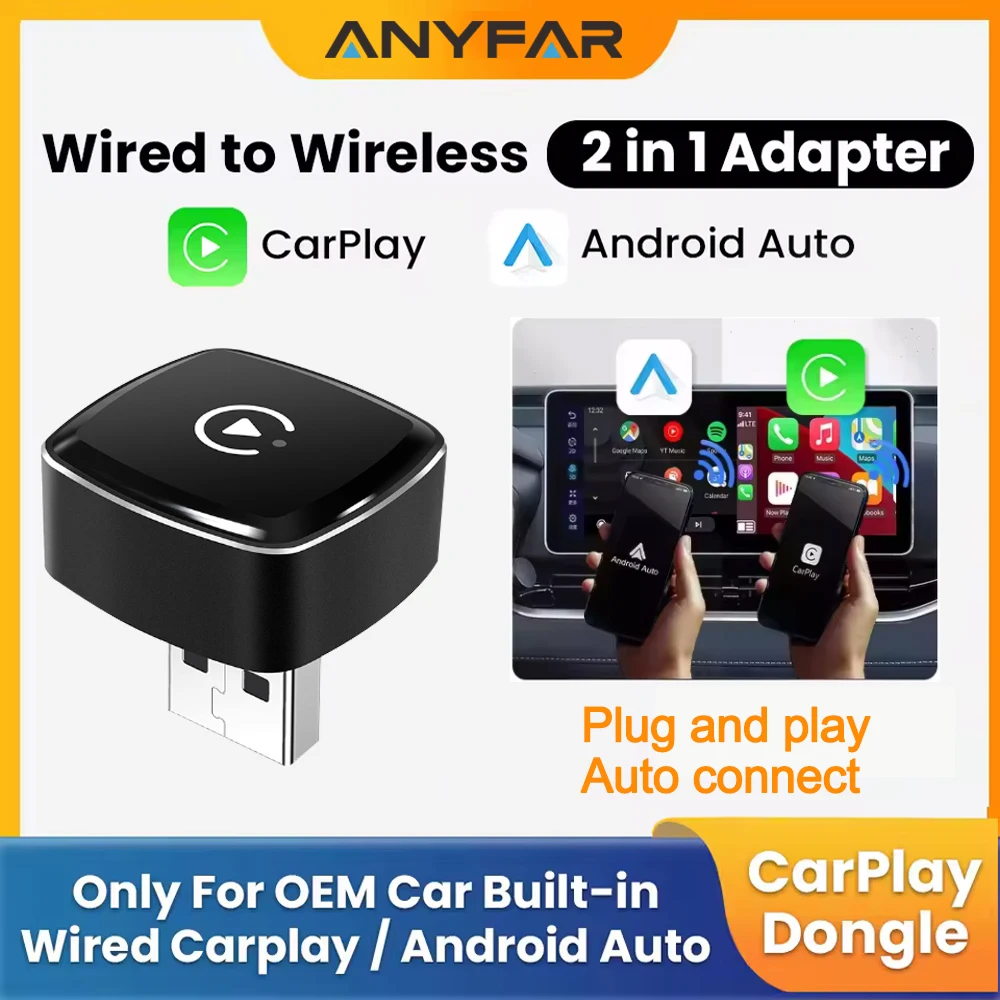 Wireless CarPlay Dongle 2in1 Wireless Android Auto Adapter AI Smart Box Car Intelligent Systems For Car With Wired CarPlay