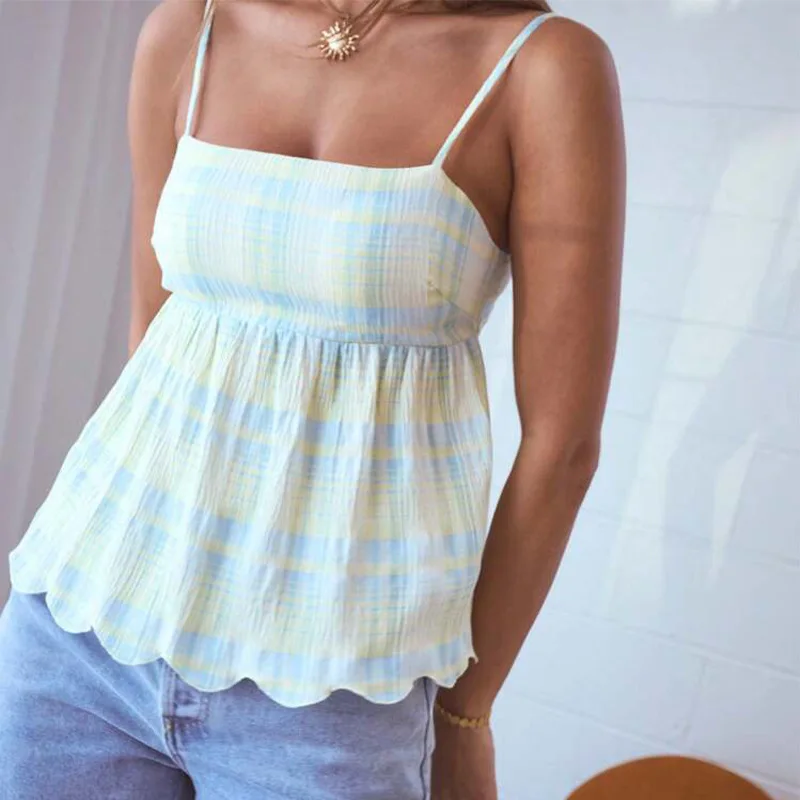 

Women's Summer Vacation Lace Trim Camisole Backless Pullover Top