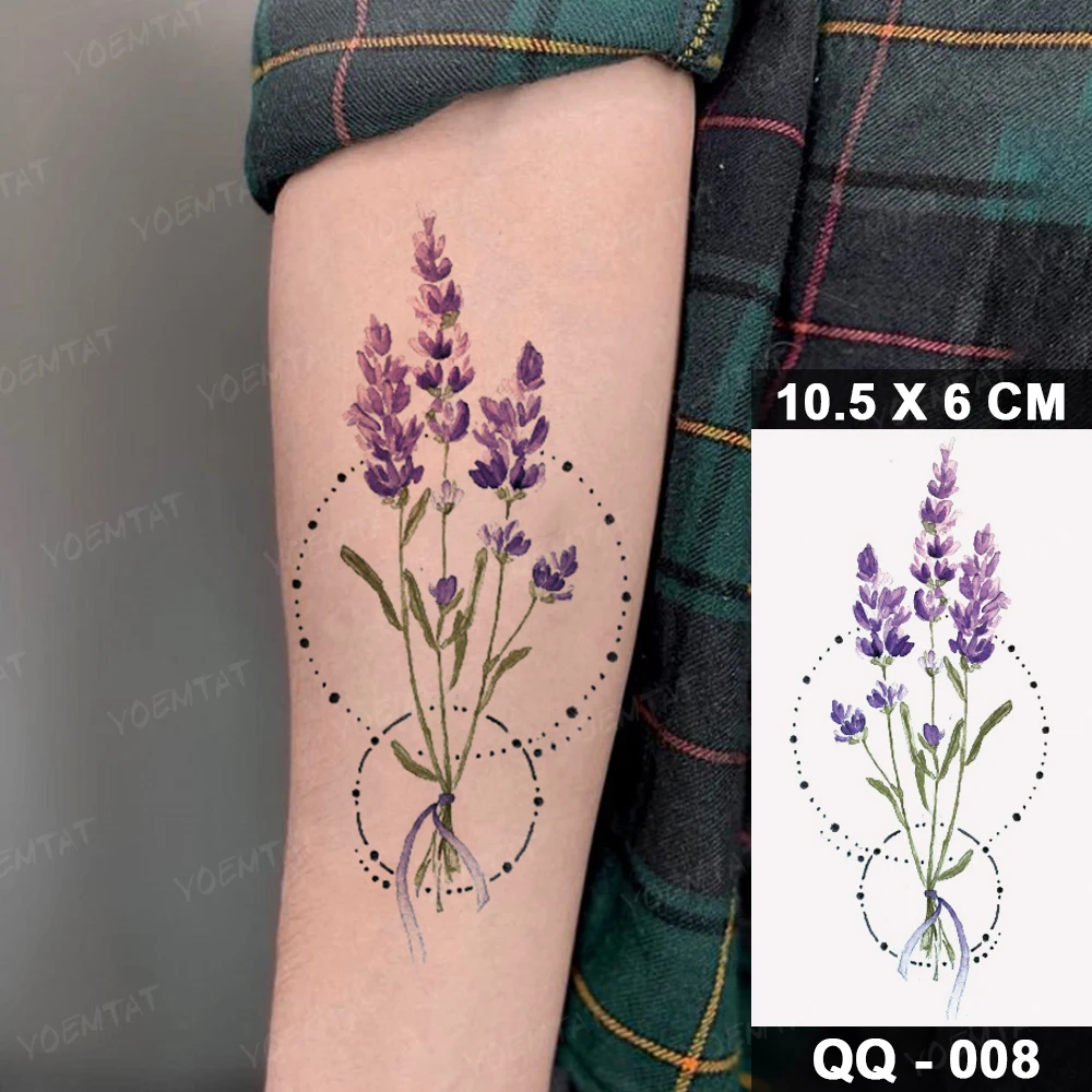 Lavender Waterproof Temporary Tattoo Sticker Sexy Flower Watercolor Realistic Transferable Women Flash Fake Tatto Men Kids Child