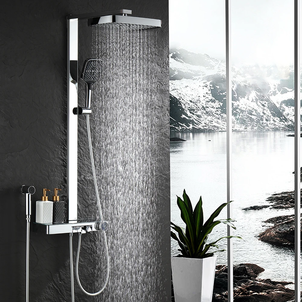 Chrome Piano Digital Bathroom Shower Set Hot Cold Digital Bathroom Shower System Faucet Accessories 12 Inch Rainfall Shower Head