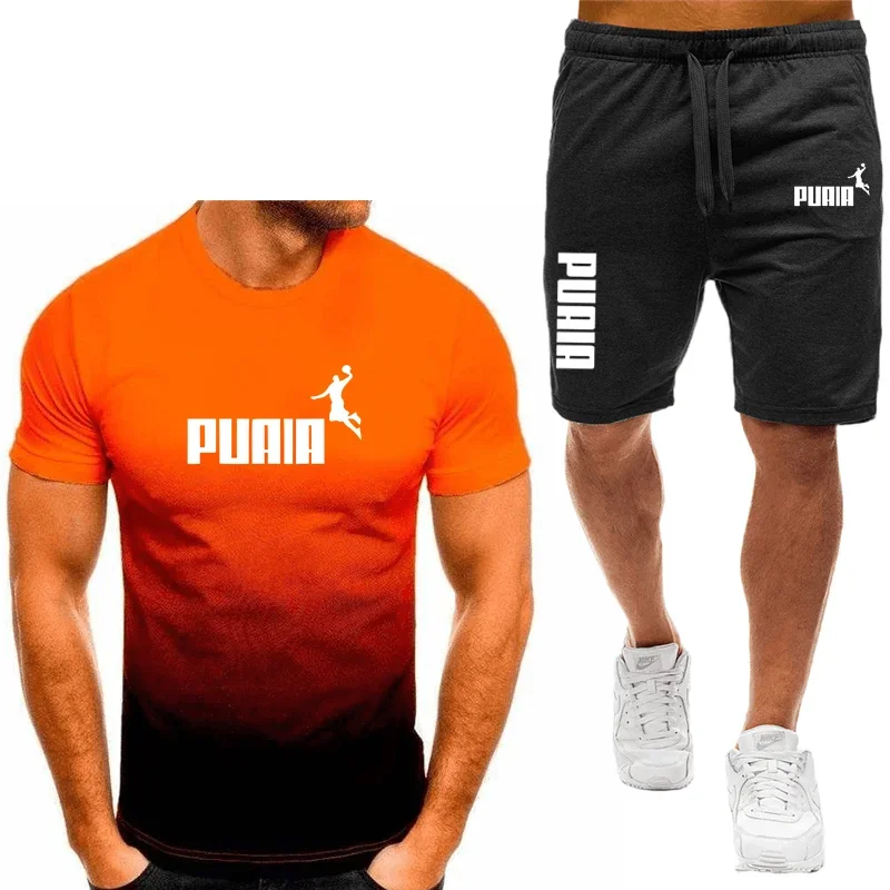 2024 new men\'s sportswear fitness set running suit casual T-shirt+shorts set breathable jogging sportswear 2-piece set for men