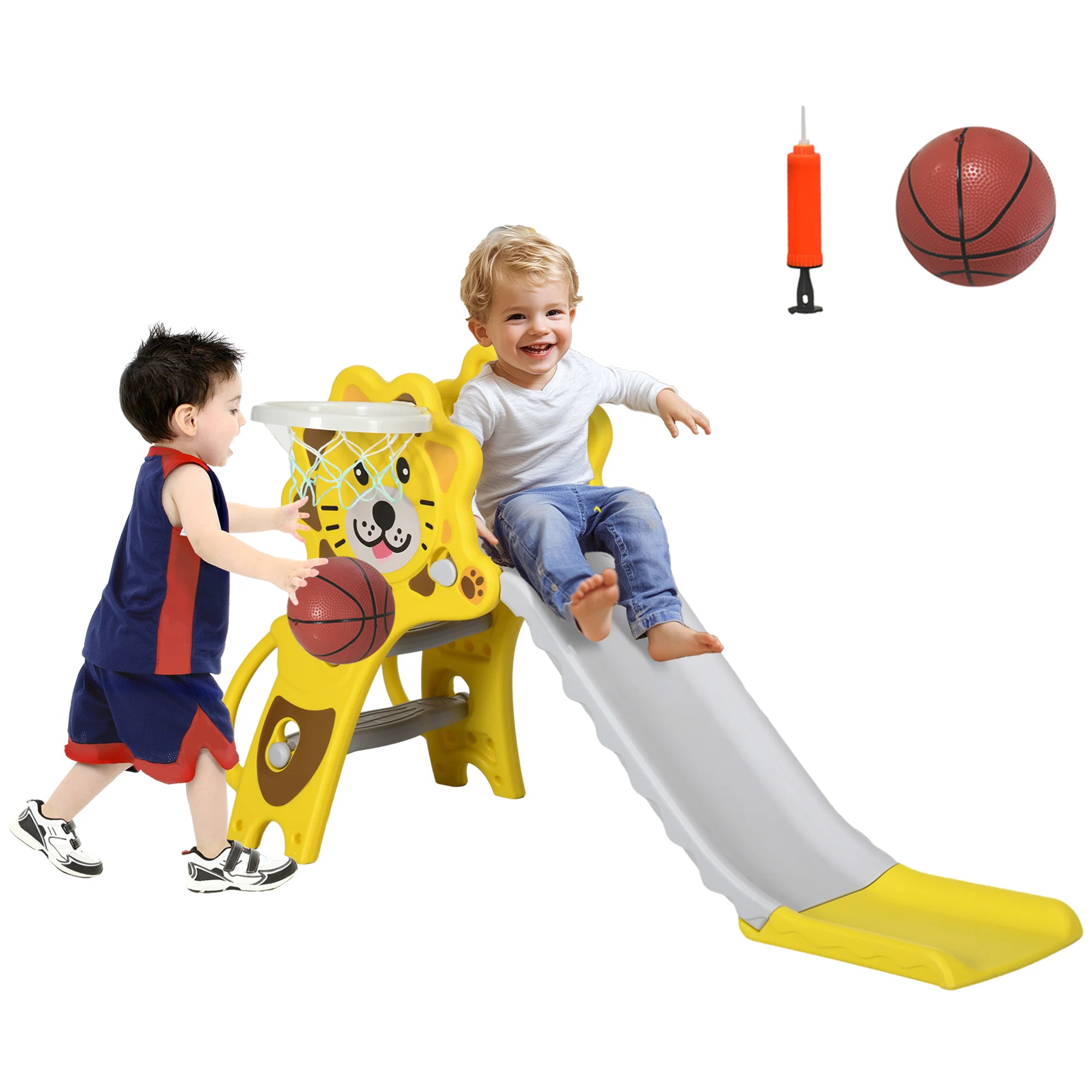 AIYAPLAY 2 in 1 children's slide with 2 stairs 131x50x74 cm yellow and gray