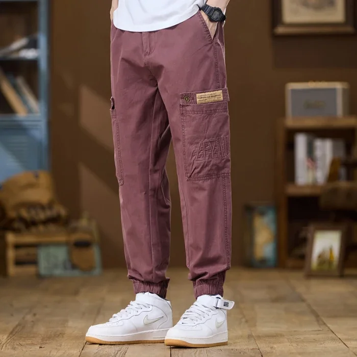 

Trendy Men's Cargo Pants 100 Cotton Elastic Jogger Trouser Male Pocket Casual Fashion Spring Summer Streetwear Slim Feet Outdoe