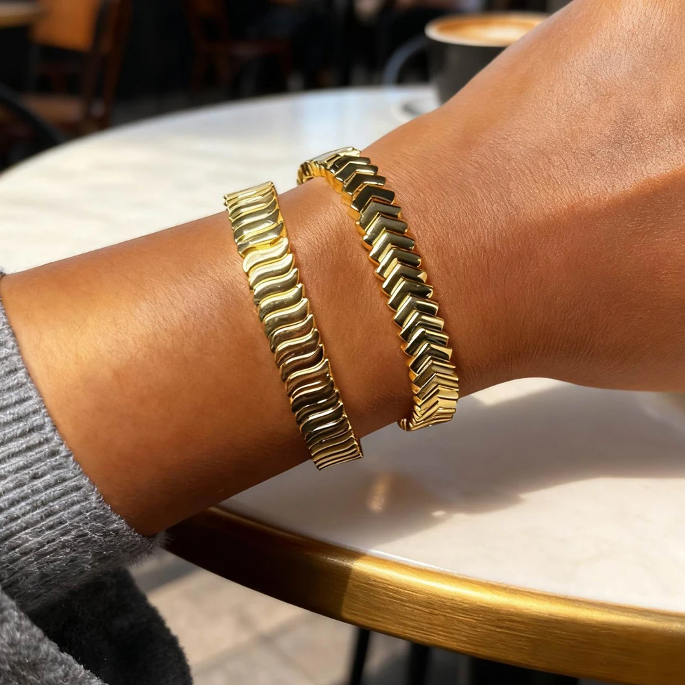 2026 New Design Gold Color Bracelets For Women Geometric Stretchy Stretch Snake Chain Adjustable Trendy Fashion Jewelry