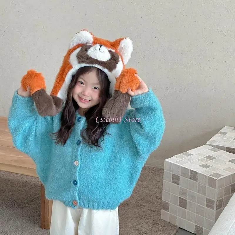 

Y1UB Детская зимняя шапка с тематикой енота, флисовая с подвижными ушками, защита от холодной погоды, 1–8 лет