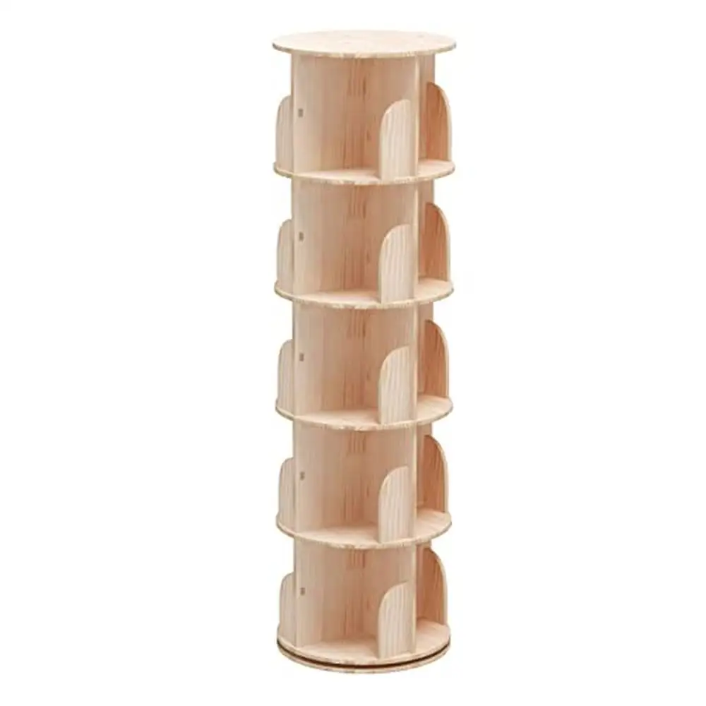 

5 Tier 360° Rotating Stackable Wood Bookshelf Organizer Space Saving 360 Display Shelf Bedroom Study Room Easy Assembly Floor