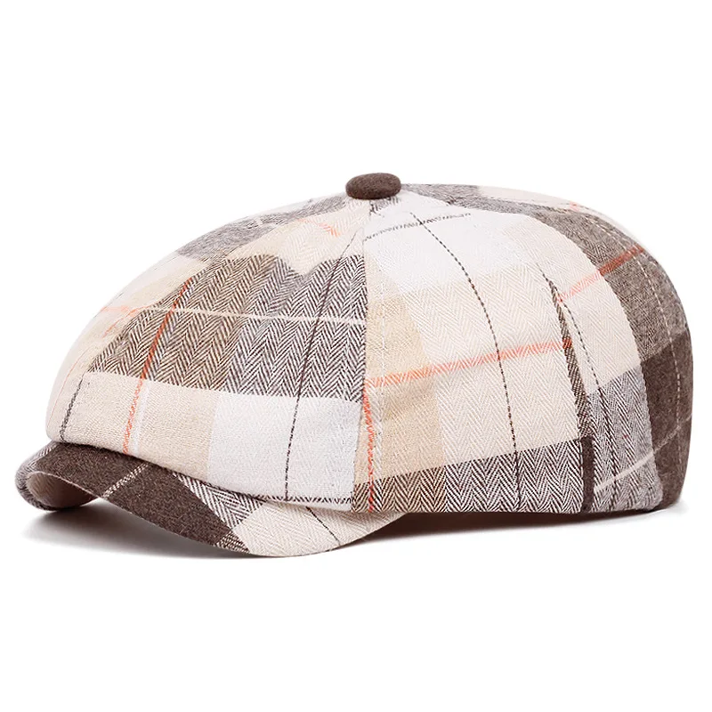1 Stück Lässige Farbblock-Karo-Baskenmütze für Männer und Frauen, Künstlerische Schirmmütze, Dünnes Design, Britische Retro-Zeitungsjungenmütze für Frühling und Sommer – Detail 9