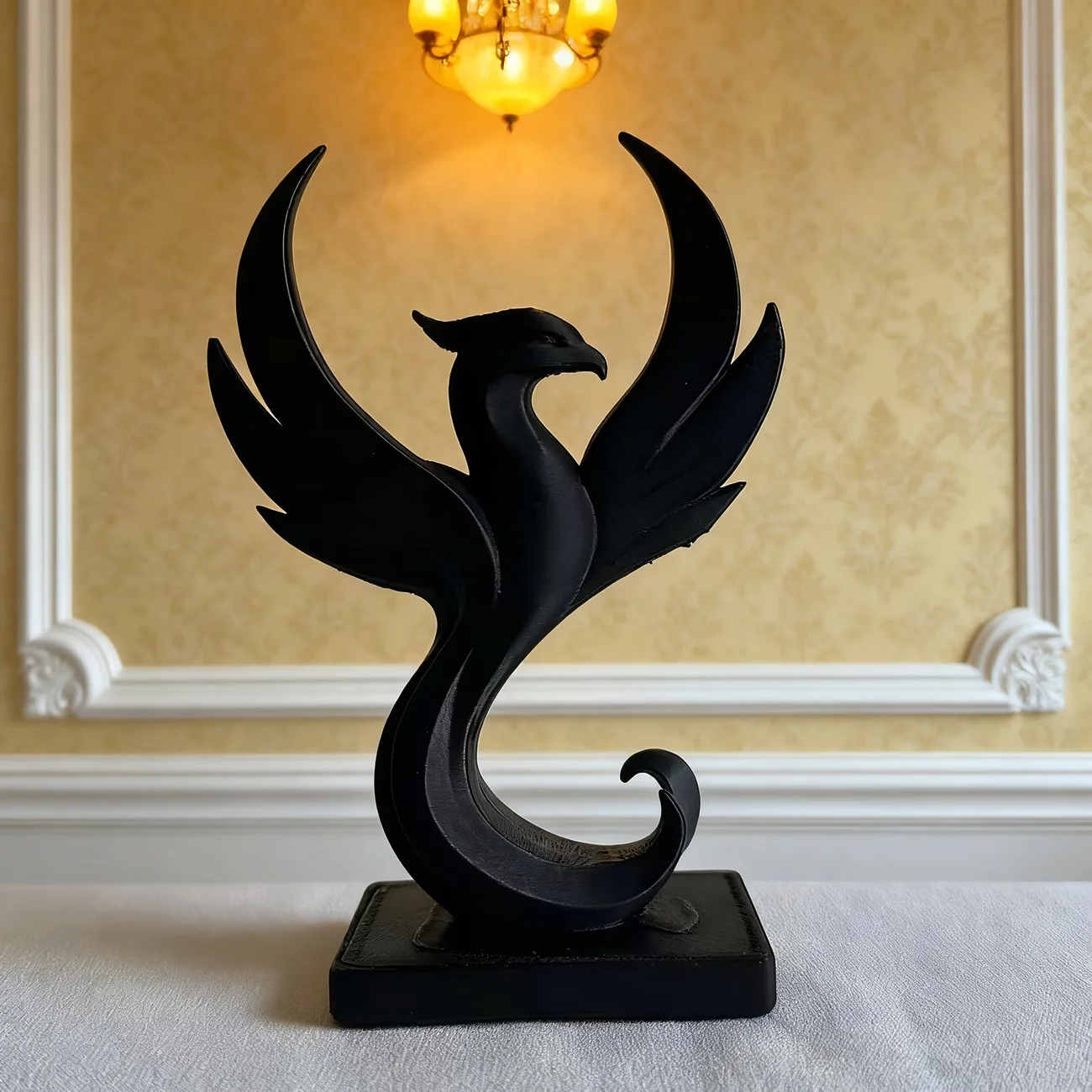 1pc Elegant Minimalist Black Phoenix Statue Decor - Modern Plastic Figurine Shelf Decoration