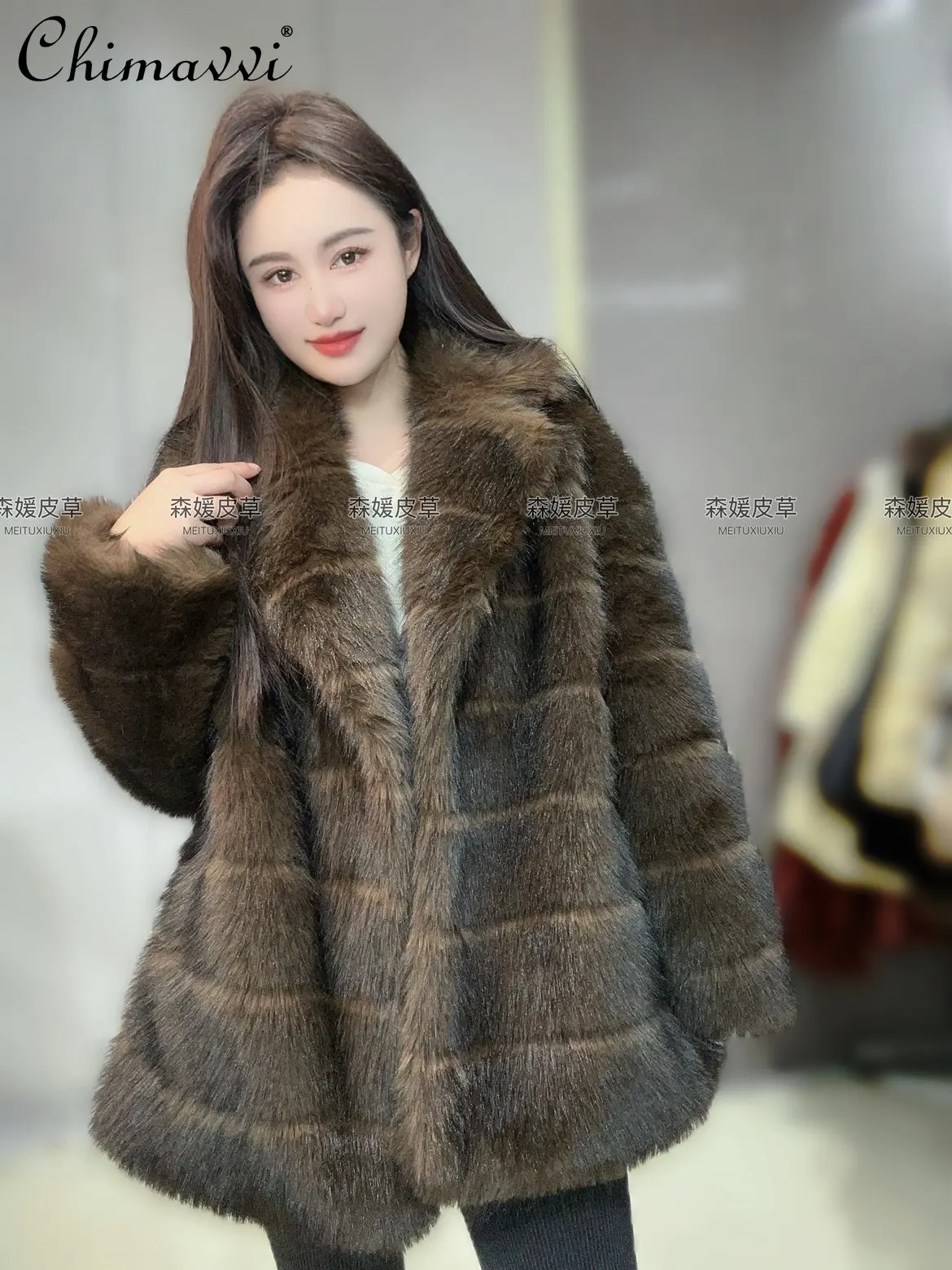 2025 겨울 의류 신상 패션 긴 소매 퍼 코트 슈트 칼라 루즈 두꺼운 따뜻한 긴 소매 우아한 여성 재킷