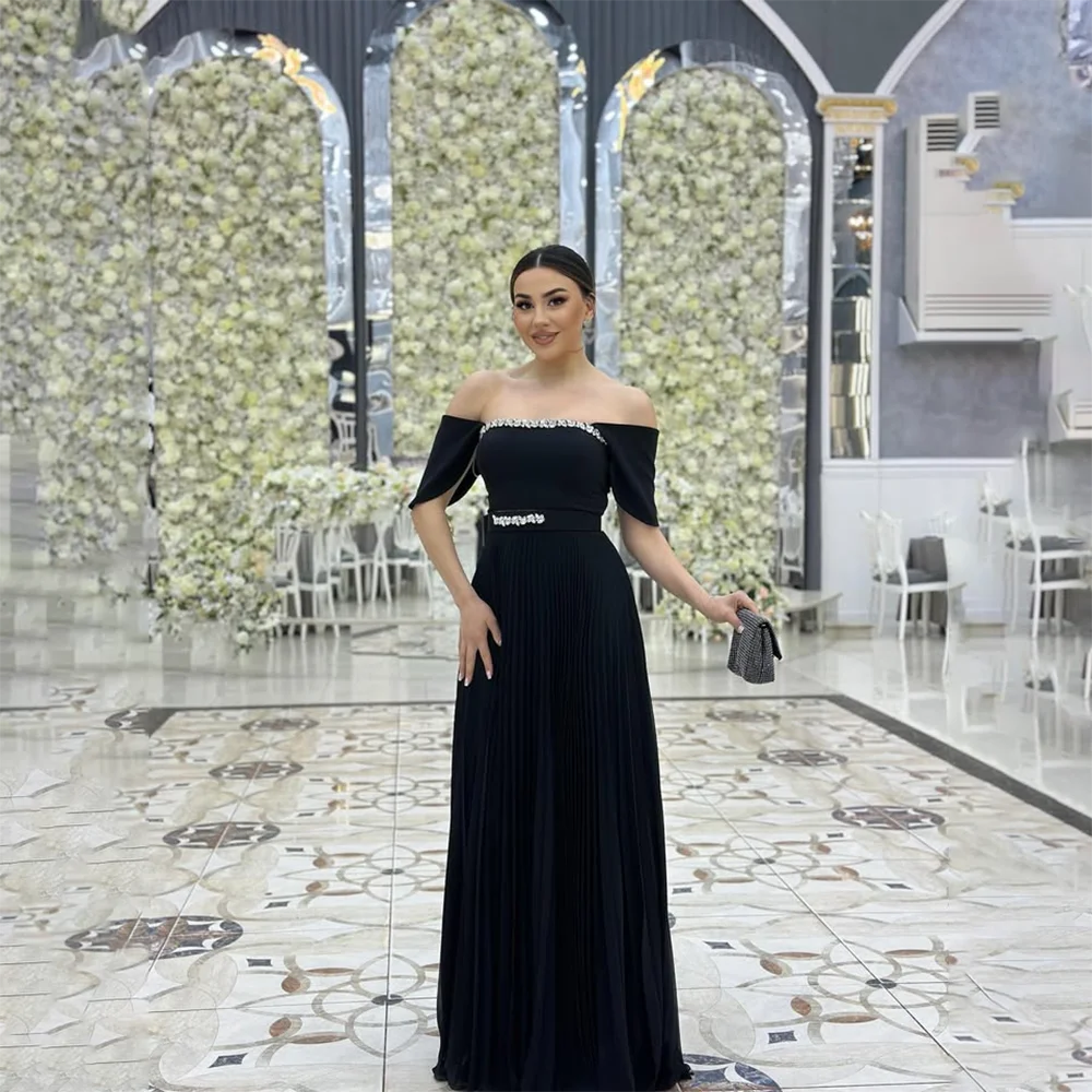 

Black Evening Dress for Woman Off The Shoulder Crystal Mermaid Evening Gown Floor Length A Line Formal Party Dresses Customized