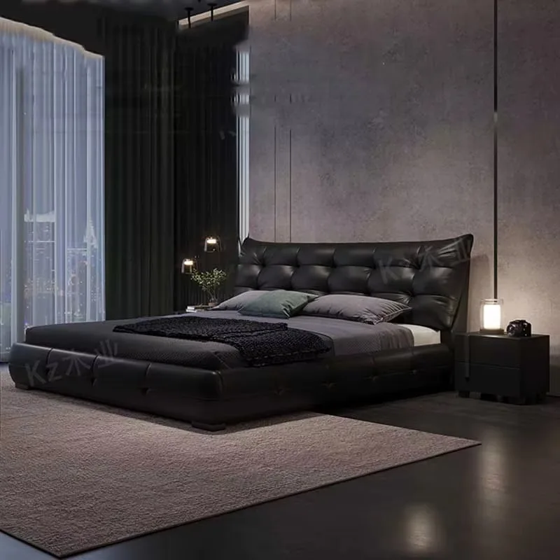 

Loft High End Double Bed Black Wood Nordic Storage Home Double Bed Sleeping European Letti Matrimoniali Bedroom Furniture