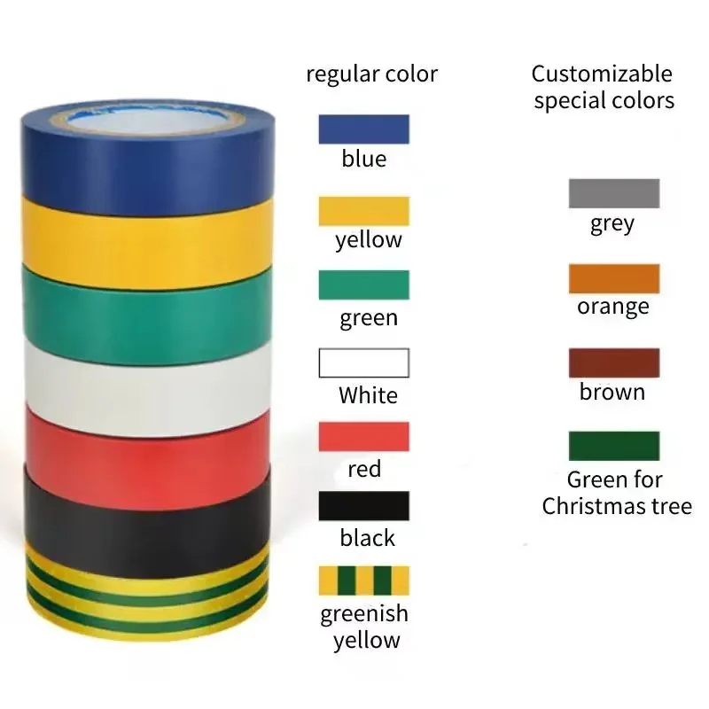 Цветная изоляционная изоляционная лента ПВХ Износостойкая Огнестойкая Бессвинцовая Водонепроницаемая Электрическая лента Черный Красный Синий Зеленый