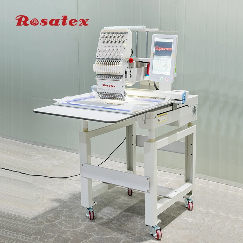 Rosatex 1201E رأس واحد 12 إبرة تي شيرت آلة التطريز الملابس حالة جديدة محوسبة التطريز المسطح للاستخدام المنزلي