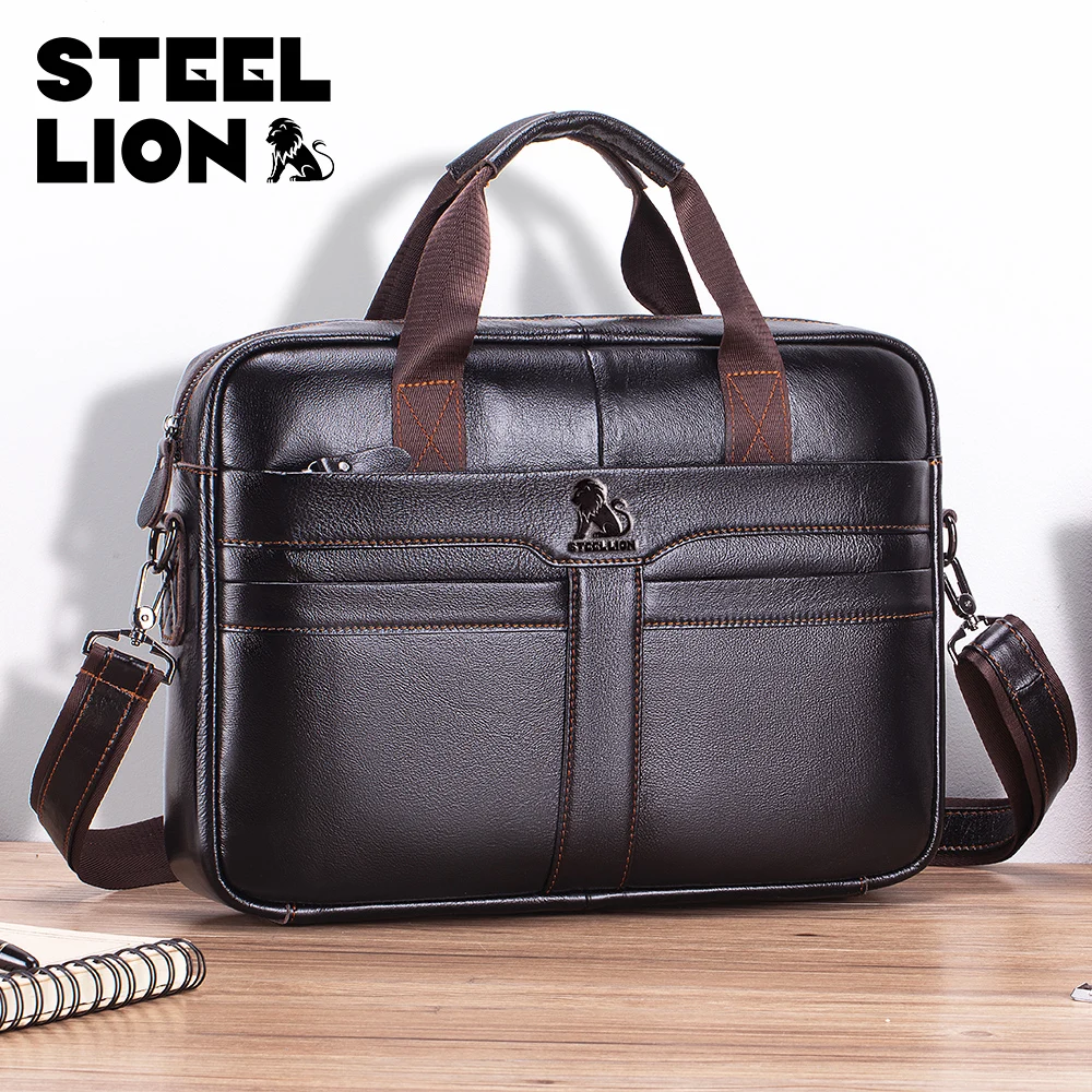 Leather Men's Briefcase, Large Capacity Business Office Bag, Cowhide Computer Bag, Can Be Carried by Hand or Shoulder