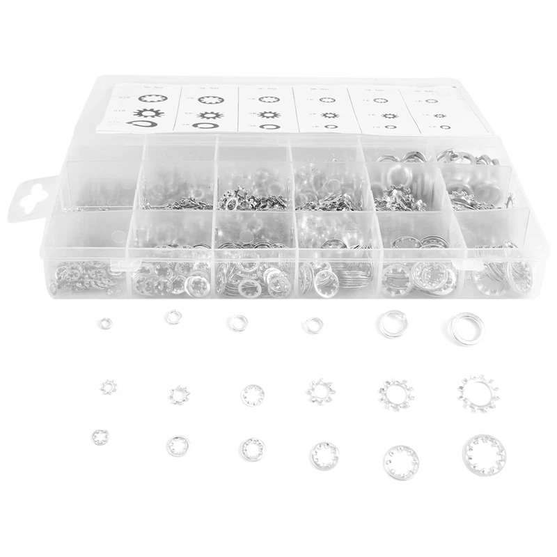 720-Pcs [6-Size] Metal Internal Tooth Star Lock Washers Assortment Size Included: M3 M5 M6 M8 M10