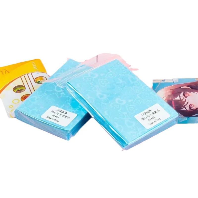 50pcs Kpop Card Sleeves 61x91mm 20C Heart Bling Holder For Holo Postcards Top Load Films Photocard Game Photo Cards Protector