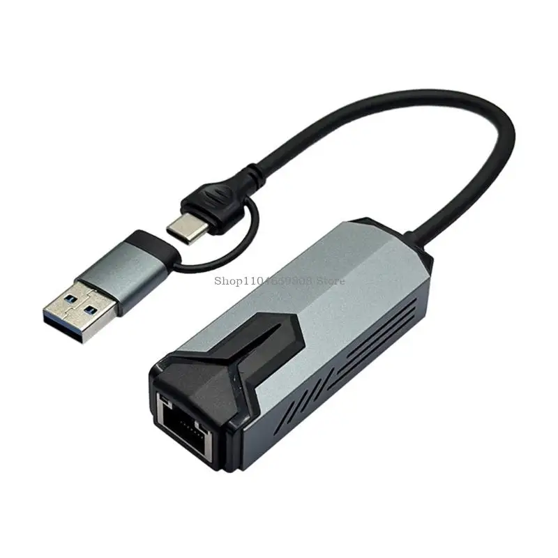 Konverter Ethernet USB Tipe C Portabel Adaptor LAN 5000Mbps untuk Laptop Tablet Daya Tahan Casing Logam Plug And Play