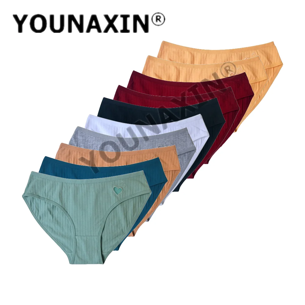 YOUNAXIN 10 قطعة ملابس داخلية مثيرة للنساء سراويل داخلية قطنية ملابس داخلية متوسطة الخصر للفتيات سراويل داخلية لطيفة مقاس M L XL