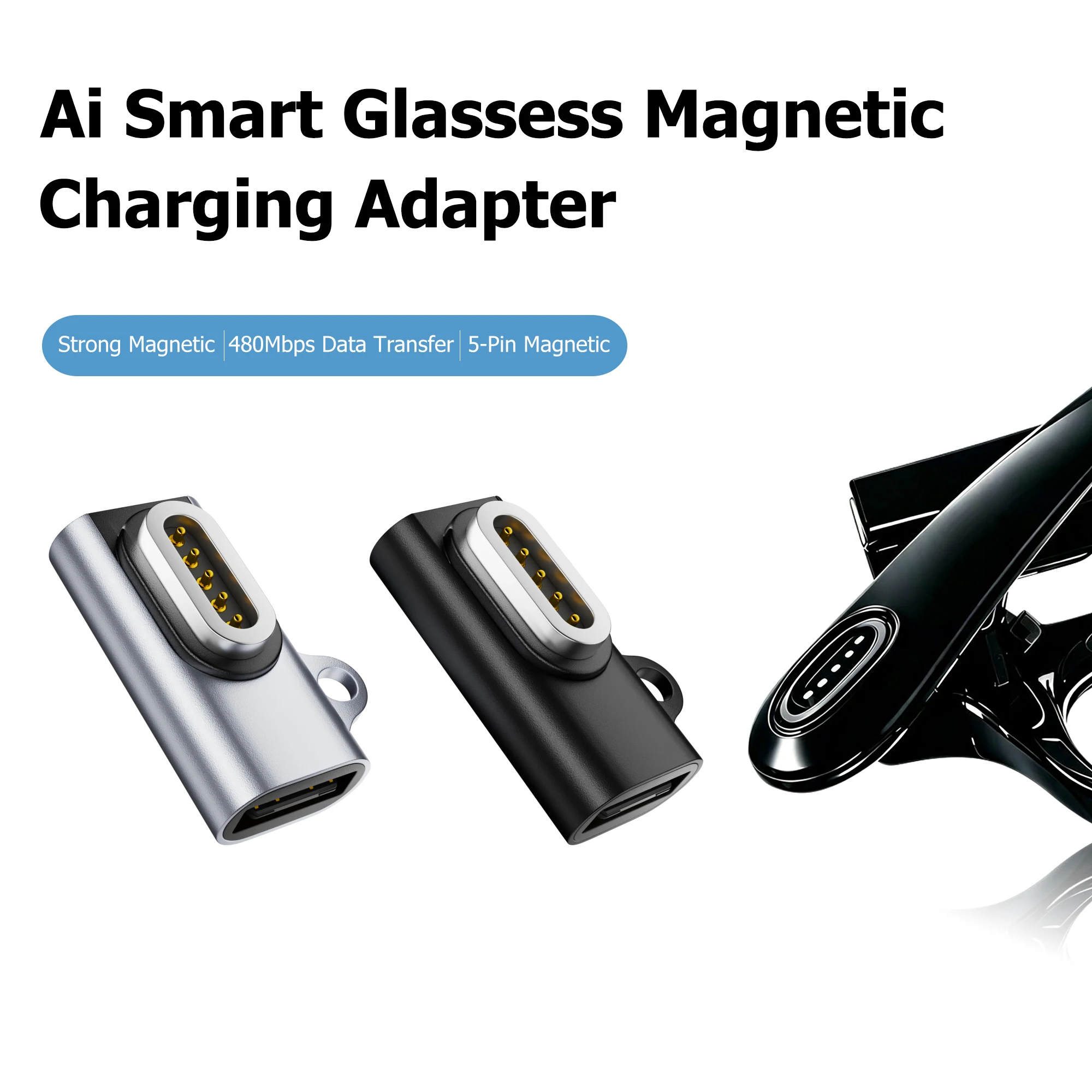 5‑Pin Type C Magnetic Charging Adapter Connector for Rokid AI Intelligent Glasses USB-C Power Supply Converter for Home Offices