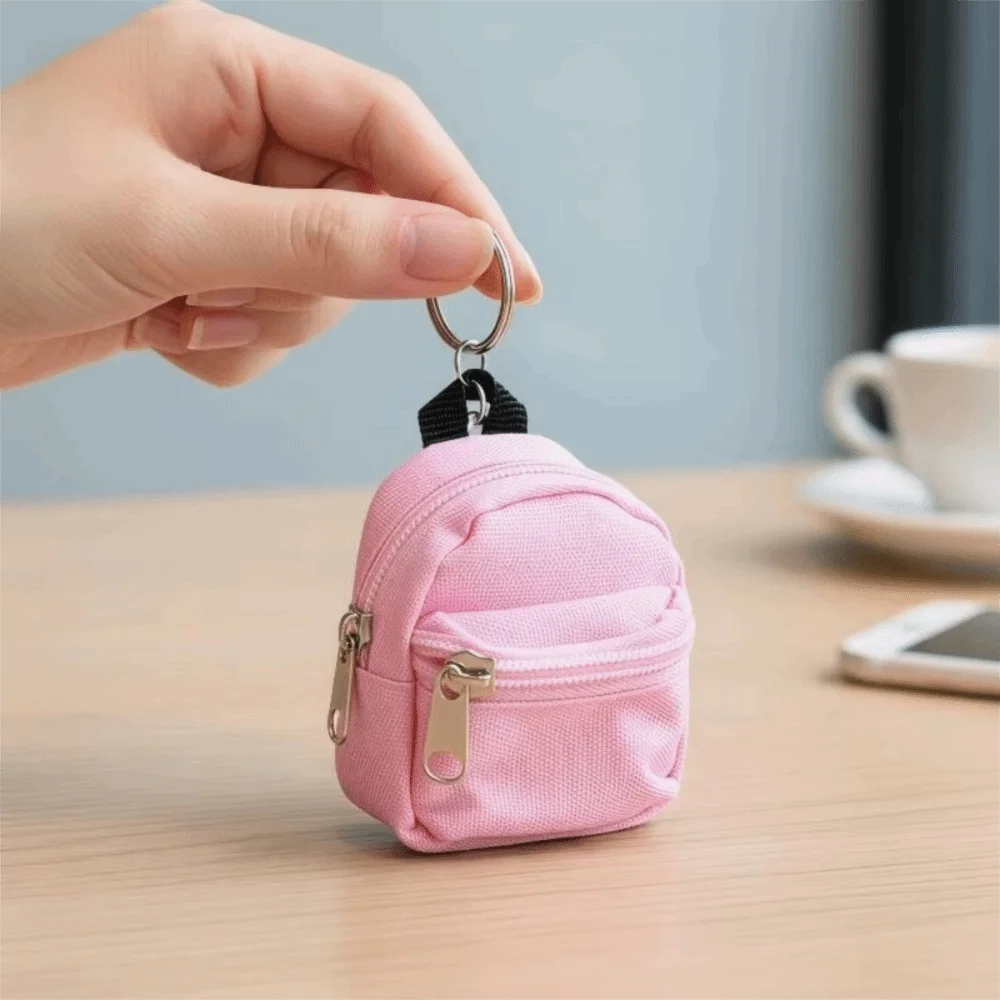 New Metal Key Ring Backpack Coin Purse Nylon Backpack Shape Zipper Coin Pouch Zipper Closure Multicolor Bag Charm Coin Storage