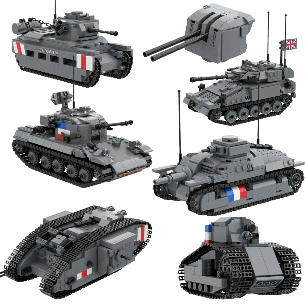 المملكة المتحدة الجيش الفرنسي بناء الالعاب العملاقة العسكرية ww1 ww2 مارك تانك ماتيلدا ستاغهاوند Mk1 AMX30 FV107 مركبة مدرعة شاحنة هاوتزر