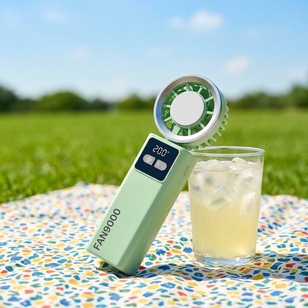 9000mAh Foldable Cooling Fan Remote Control LED Display Ice-cold Portable Power Battery Detachable Electric Mini Outdoor