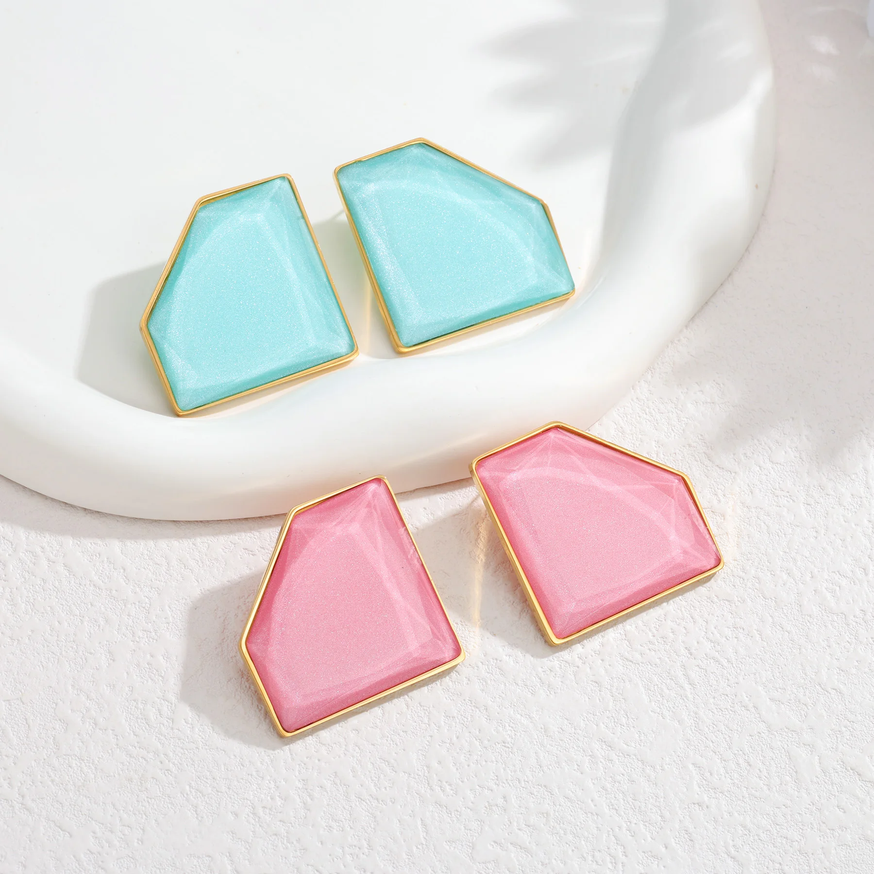 Candy Color Irregular Square Women Earrings Frame Shimmer Resin Geometric Stud Earring Fashion Statement Daily Wear Jewelry Gift