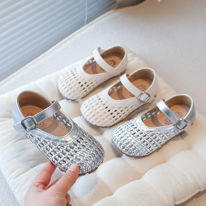 Brand Design Straw Weaved Shallow Ballet Flat Kid Girl Breathable Braided Buckle Strap Mary Jane Shoe Baby Child Crochet Zapatos