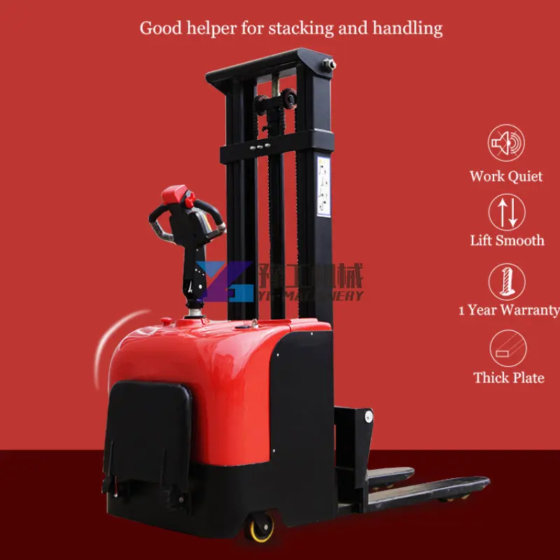 YUGONG Full Electric Pallet Stacker 2 Ton Capacity Loading Hydraulic Walking Forklift with Charging Battery Walking Lift Truck