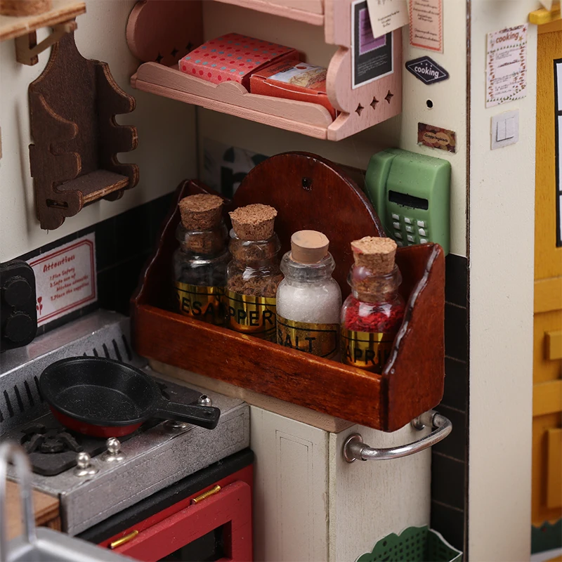 1/12 Dollhouse Mini Spice Bottle Seasoning Rack Wall Shelves Dollhouse Kitchen Furniture Decor Toys Dolls House Accessories