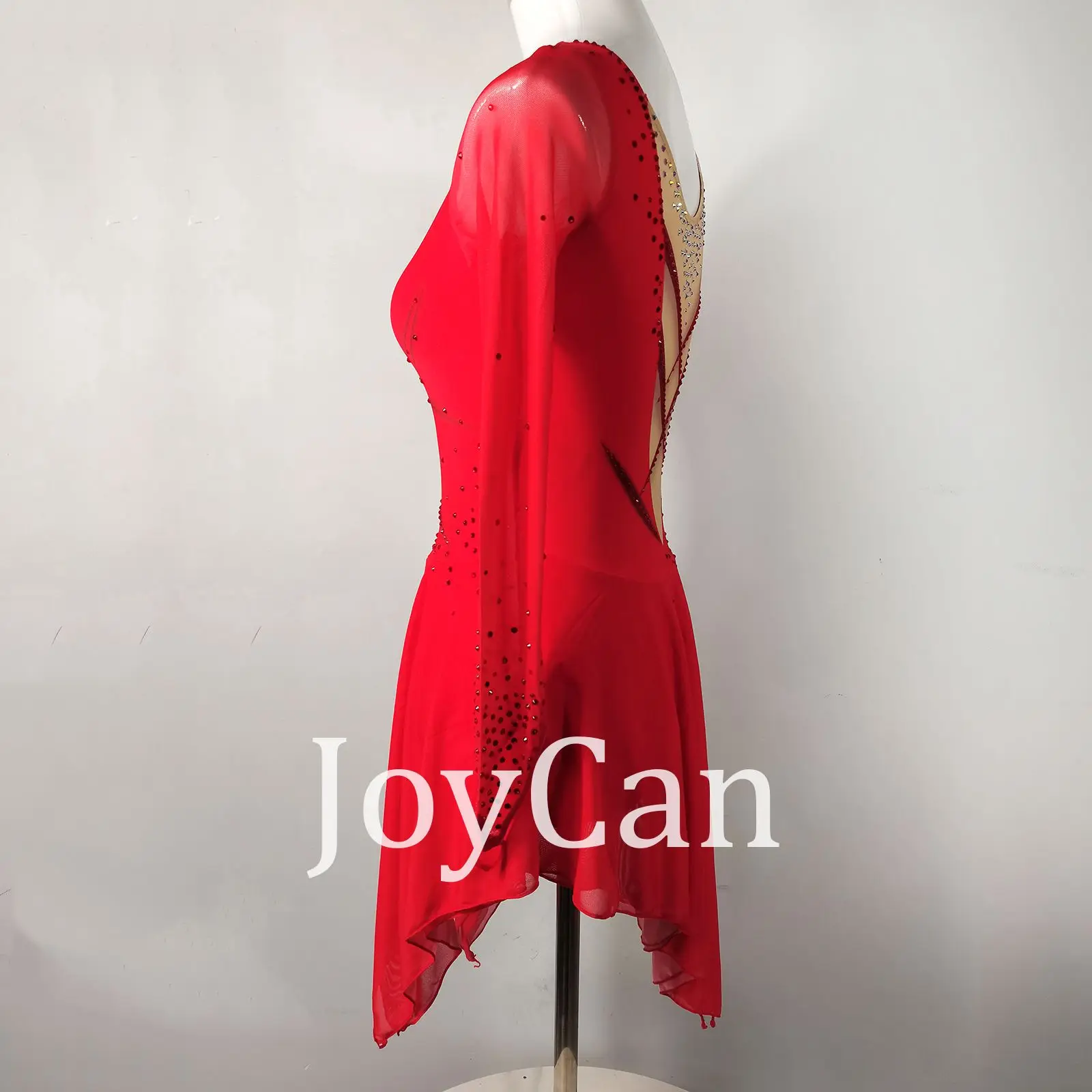 JoyCan Ice Figure  Skating  Dress Girls Red Spandex Stretchy Competition Dance Wear Customized