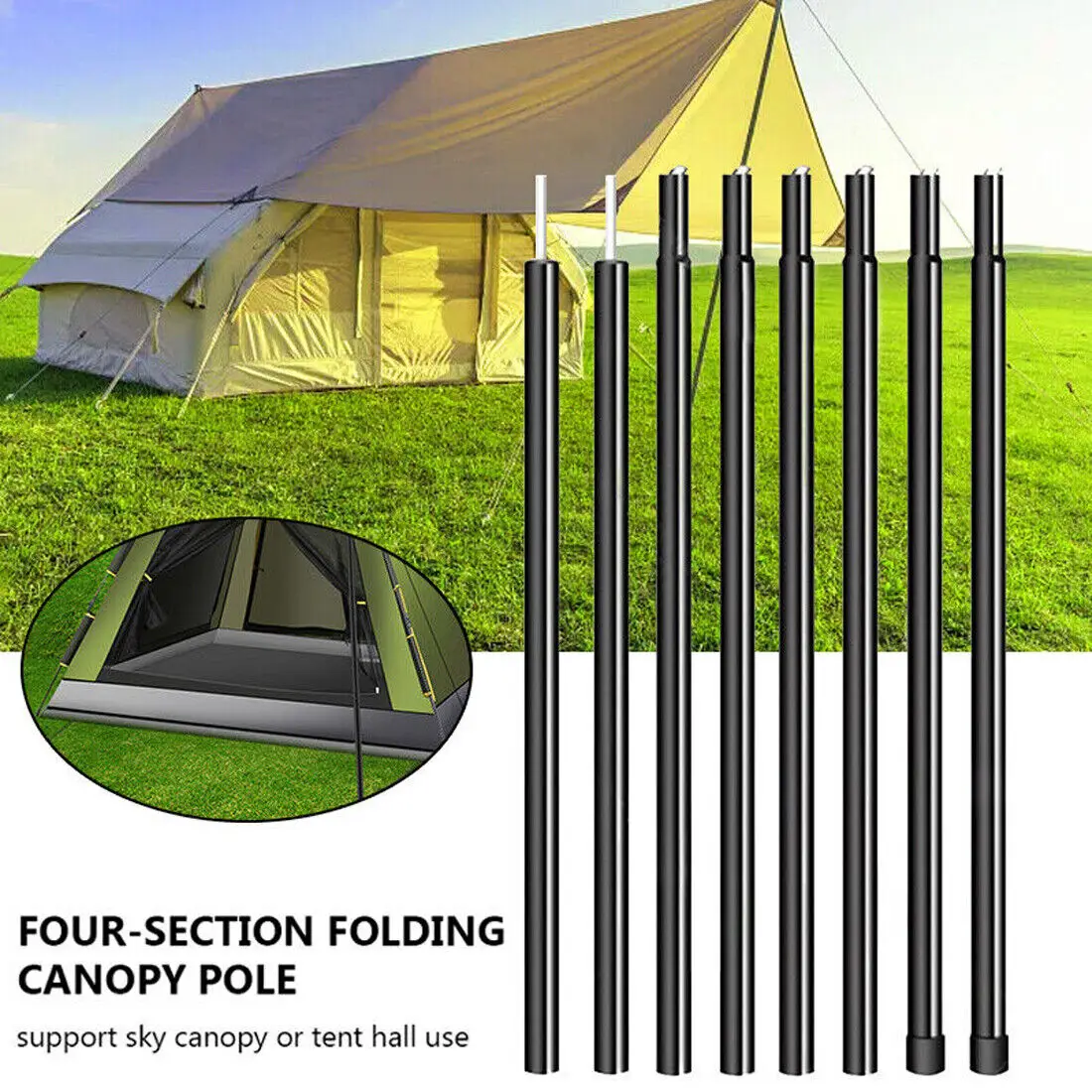 2PCS 200CM Adjustable Portable Telescopic Steel Tent Poles Awning Camping UK