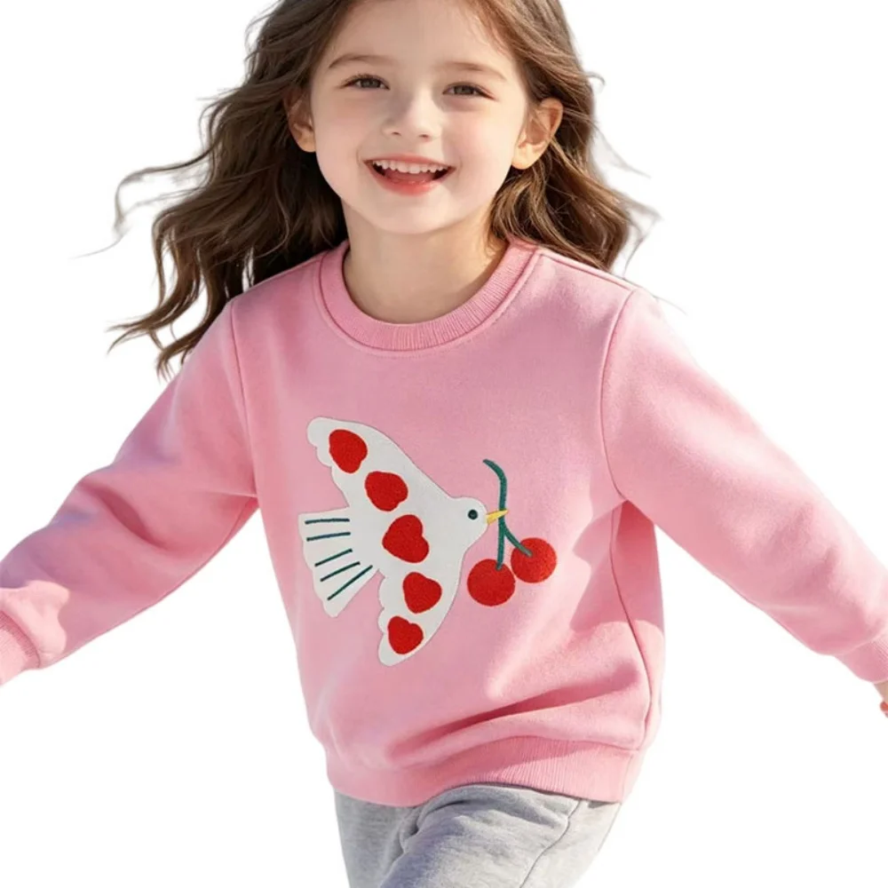Jumping Meters 2026 Long Sleeve Girls Sweatshirts Bird Cherry Embroidery Autumn Winter Toddler Animals Kids Sport Shirts