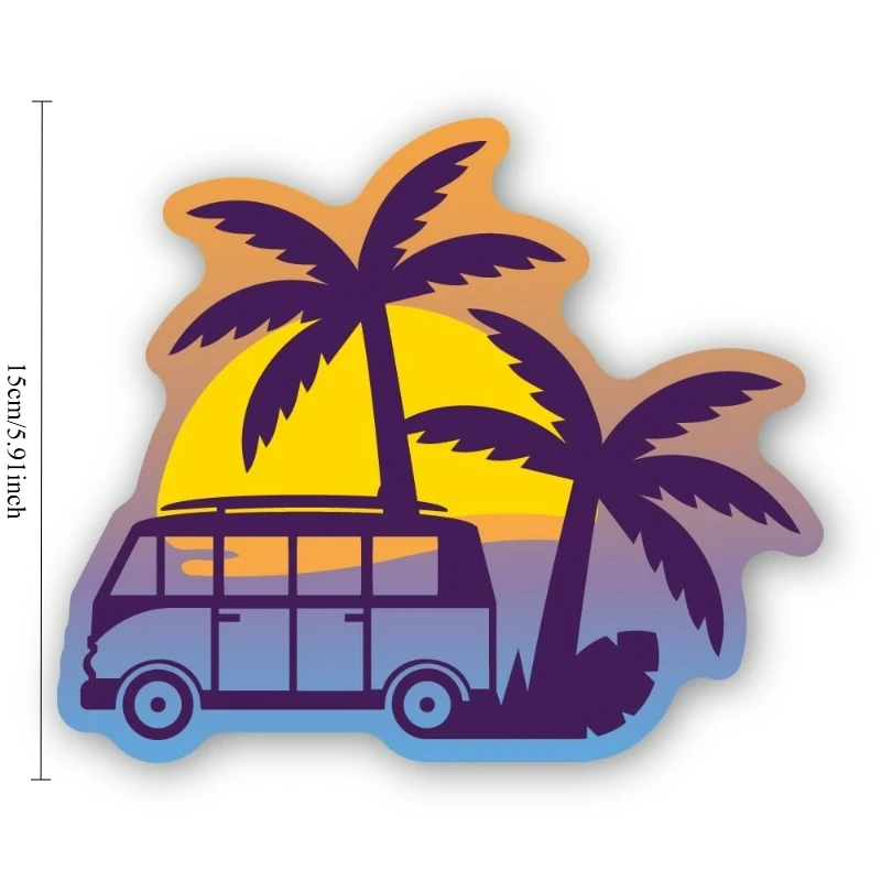 Car Beach Sunset Vinyl Sticker, Waterproof Decal for Desk, Bookshelf, Fridge, Mug, Laptop, Cup, Window, Smooth Surfaces