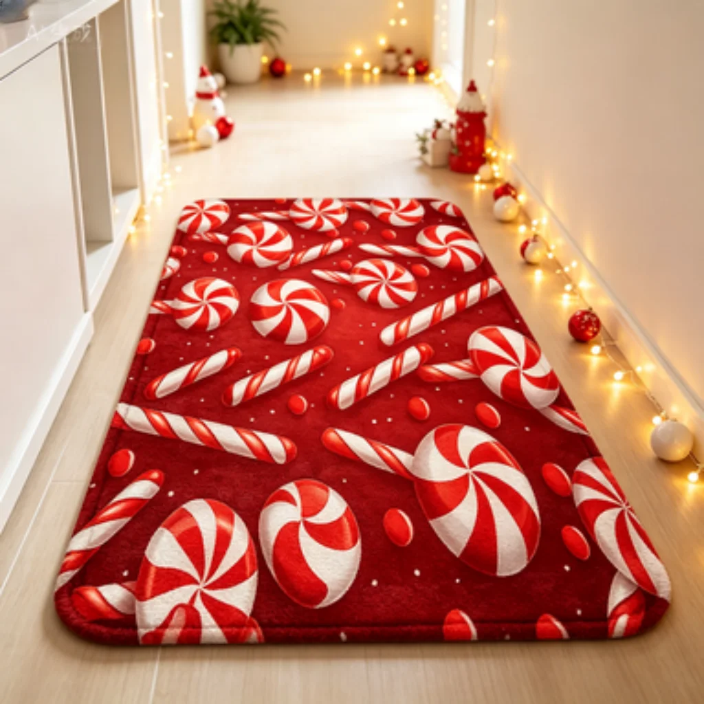 Independence Day Gnome USA Flag Mat, Red White Peppermint Candy Christmas Doormat, Blue Gingerbread Man Winter Long Runner.