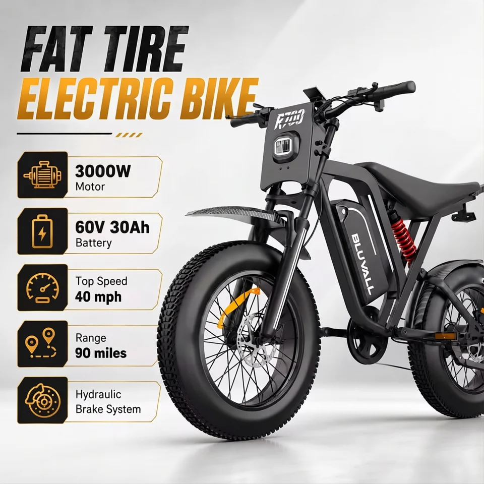 US Stock Electric Bike Adults R700 Pro 3000W Peak 125N.m 60V 30Ah 40MPH 20"x4.0 Fat Tire Off Road Dirt Bike Inverted Fork Full Suspension Hydraulic Brakes UL2849 image 4
