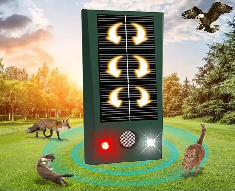 Obrázek 4: Holubí deterrent solární napájené ultrazvuková elektronický ptáci odpuzující silná LED blikání IP58 vodotěsný pro ráhno ovládání
