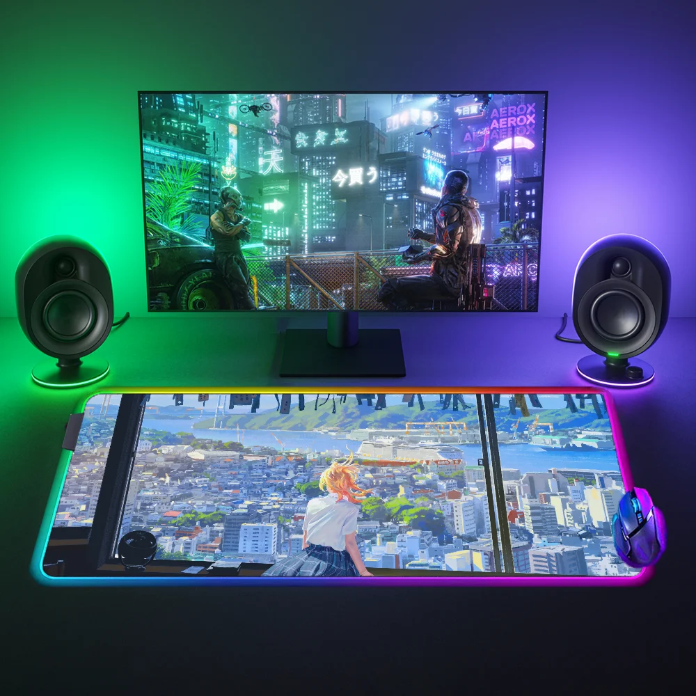 

LED Deskmat Extended Pad Backlit Mousepad Rgb Mouse Pad Anime Girl Gaming Desk Accessories Mats Mause Gamer Pc Pads Mat