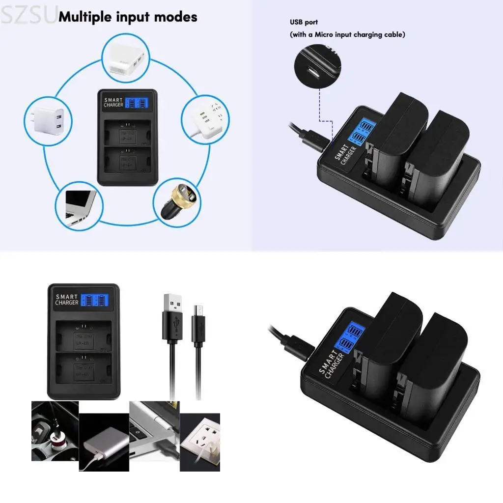 SZSU LP-E6 LPE6 E6 Dual LCD USB Battery for EOS 5D Mark II, 5D Mark III, 5D Mark2 Digital Camera