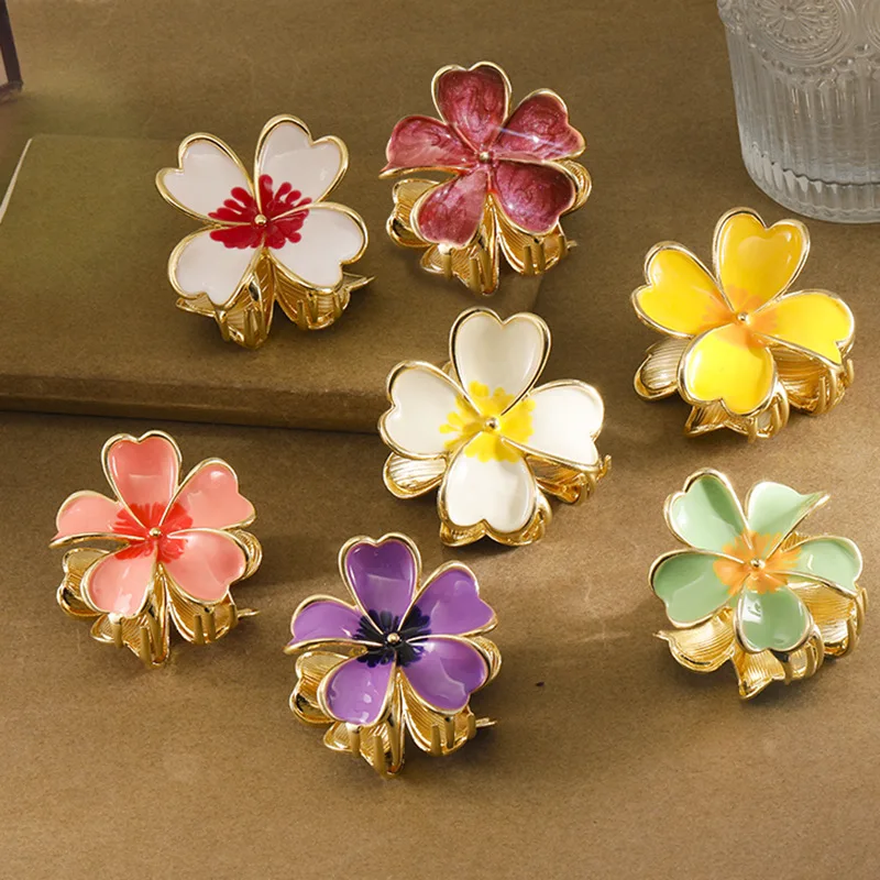

NEW 6CM Colorful Alloy Flowers Hair Claw Sweet Romantic Claw Clips Korean Trendy Hair Clips for Women Girls Hair Accessories