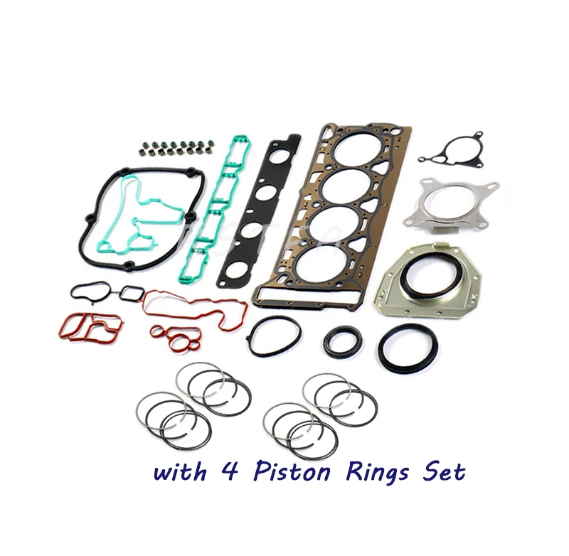 Engine Overhaul Gasket Seal Set with 4 Piston Rings Set for VW Audi A4 A5 1.8 TFSI CDH CDA 06J103383D 06H103483D