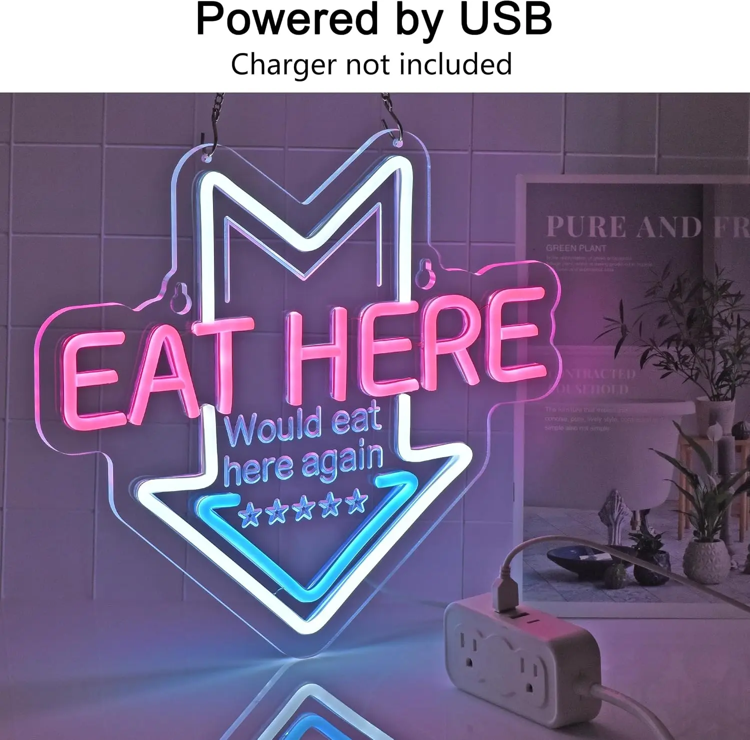 Eat Here Neon Sign USB Powered LED Neon Light for Restaurant Cafe Bistro Diner Bar Kitchen Home Decor Art Wall Light
